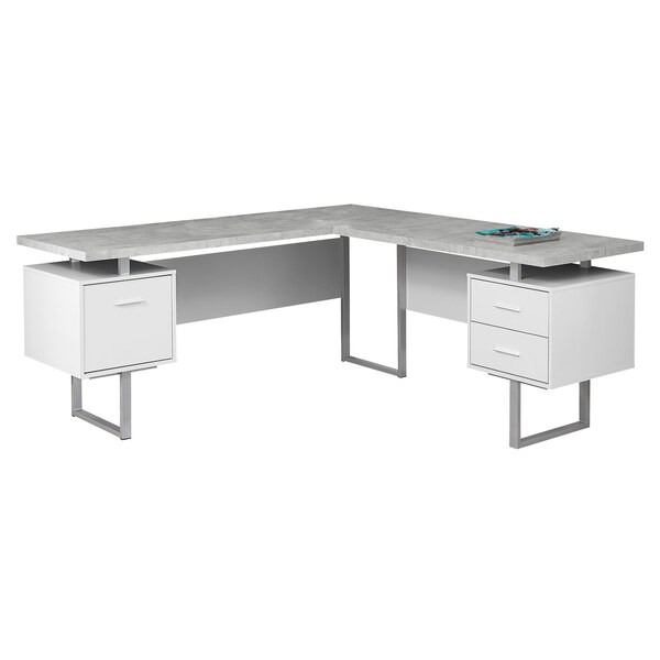 Computer Desk, Home Office, Corner, Storage Drawers, 70"L, L Shape, Work, Laptop, Metal, Grey